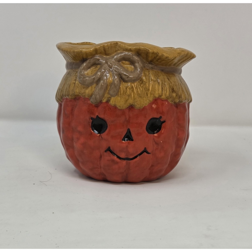 Vintage Ceramic Jack-O-Lantern Pumpkin Sack Planter Vase Halloween MCM Decor
